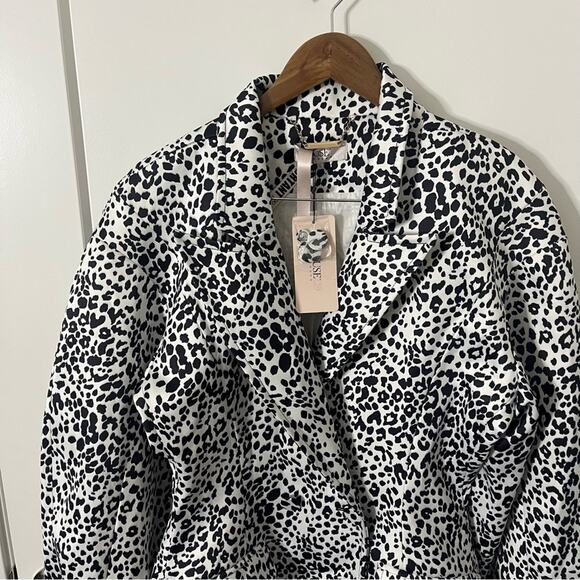 NWT House Of CB Black & White Animal Printed Satin Blazer Dress Womens Size L - Picture 8 of 11